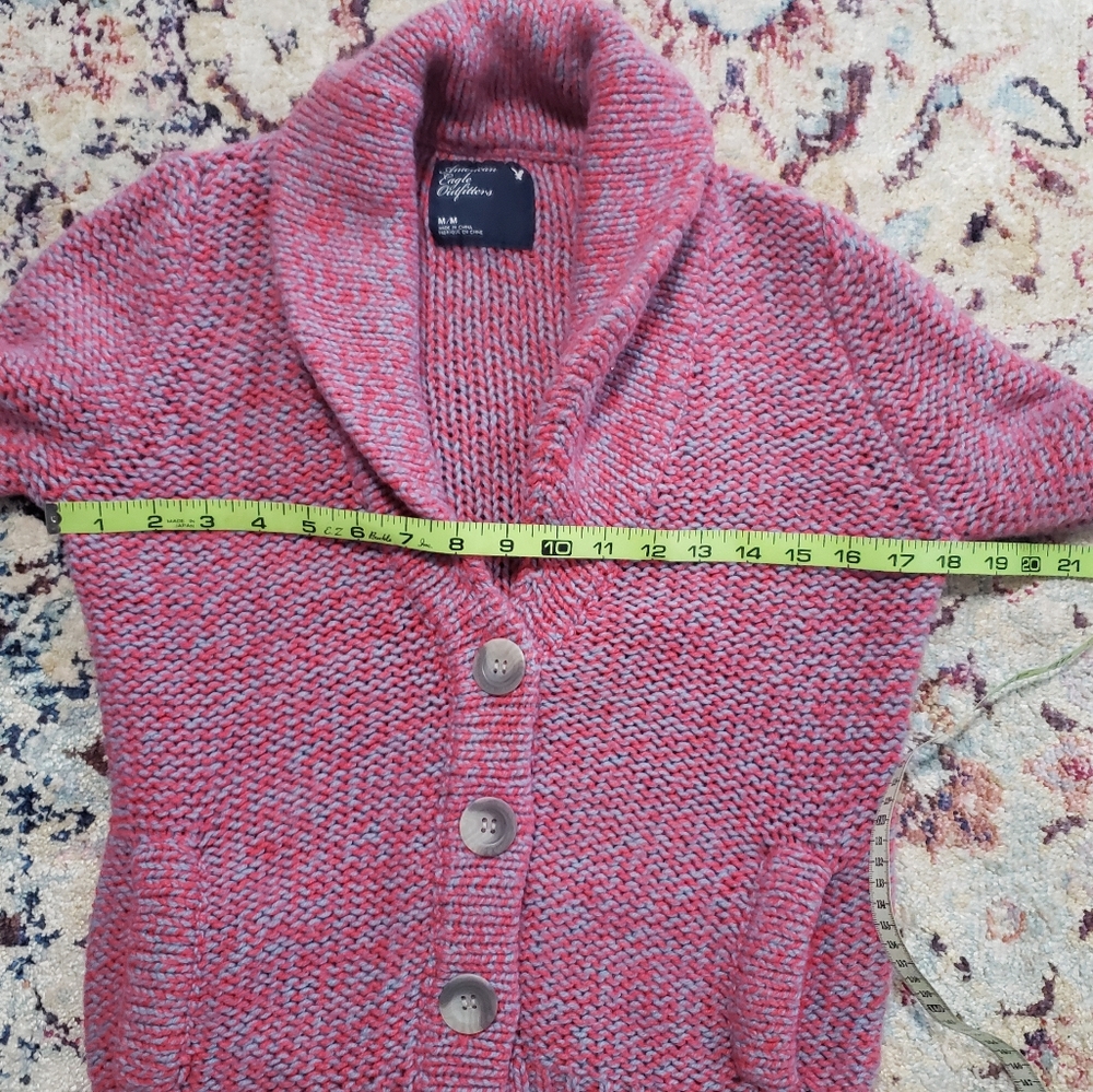 American Eagle Cardigan Medium Purple Pink Retro With Pockets - Picture 10 of 11